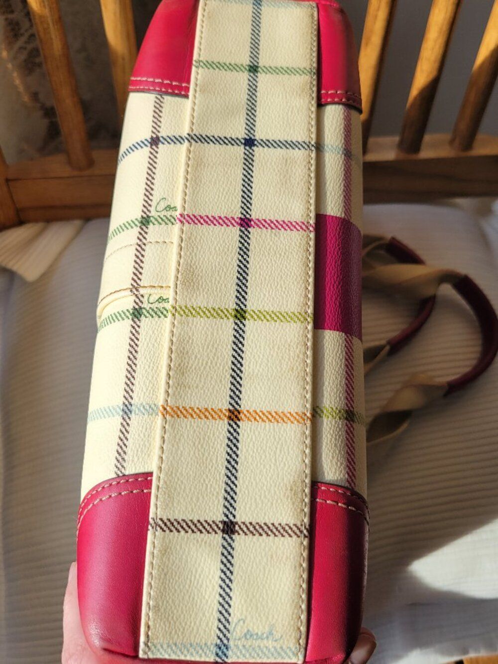 Coach Hampton Plaid Tote Pink Multicolor Tattersall- Authenticated - Picture 8 of 13